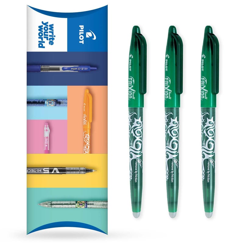 بايلوت قلم الكرة الدوارة القابل للمسح بالحرارة/الاحتكاك من بايلوت FR7 - خط متوسط ​​برأس 0.7 مم - حزمة محفظة مكونة من 3 قطع (أخضر) - Image 1